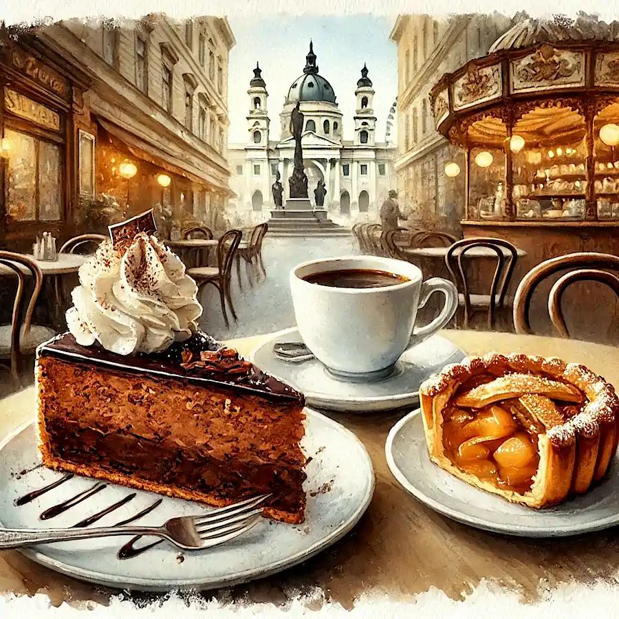 Austria art poster Wien Vienna Sacher cake strudel coffe table view church