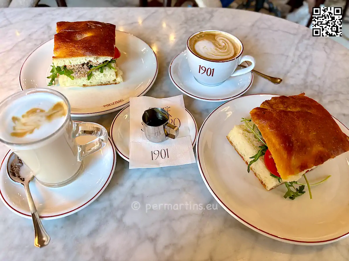 Italy Sardinia Cagliari Cafe 1901 coffe sandwich on table