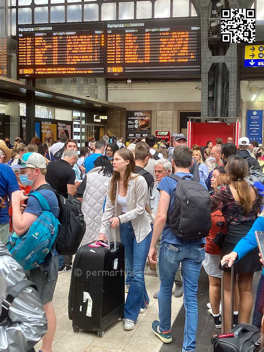 Italy Milano Centrale tran station tourists with luggage