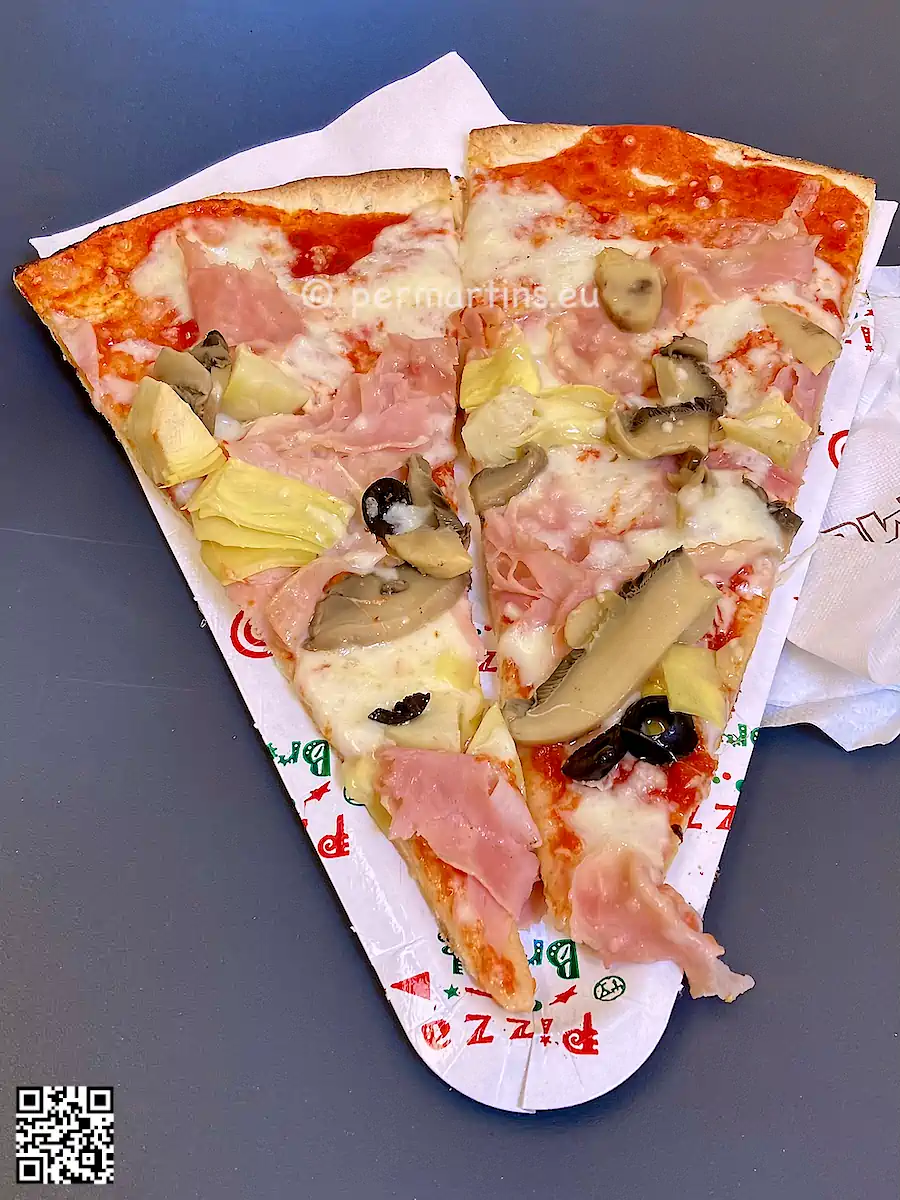 Italy Arezzo two pizza slices fast food.