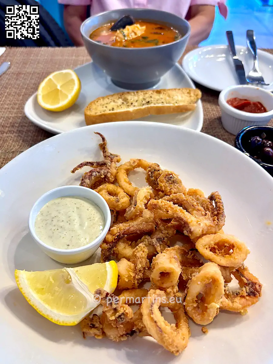 Calamari and fish soup for lunch.
