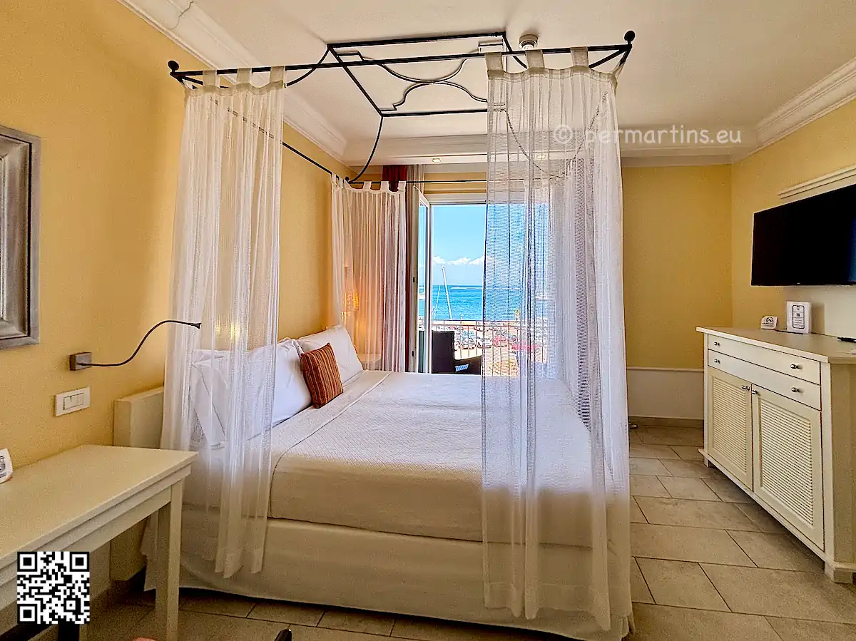 Europe hotel, romantic room with a balcony.