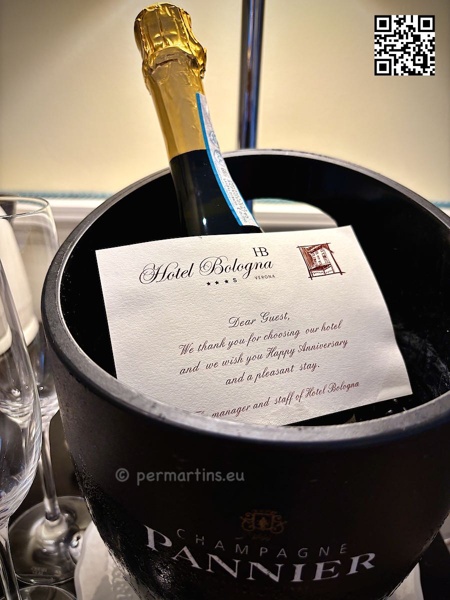 Italy Verona free prosecco for VIP guests at Hotel Bologna.