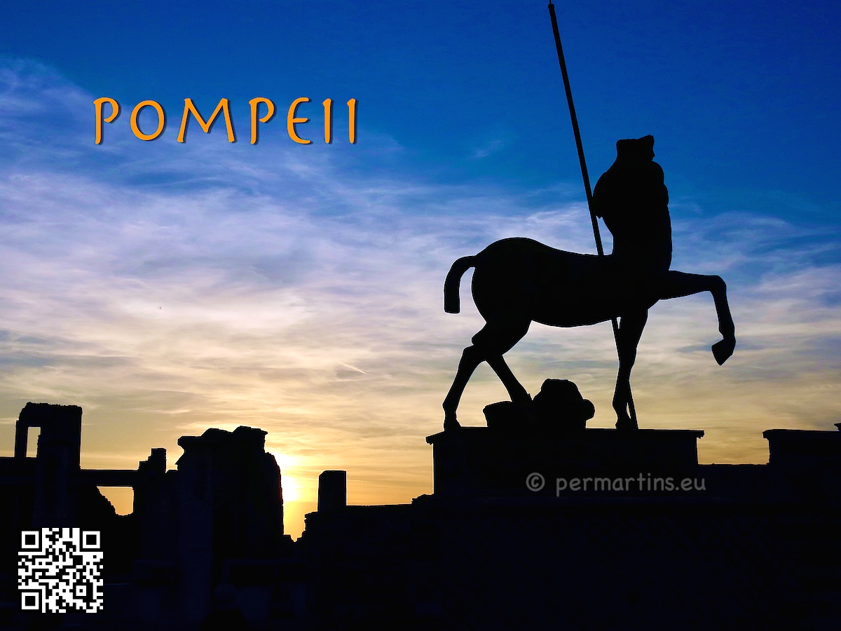 Italy Pompeii Pompei statue of man and horse Centaur at sunset