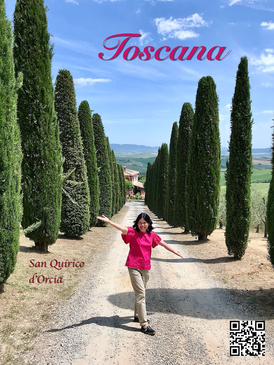 Italy Tuscany Toscana San Quirico Orcia woman plne trees.