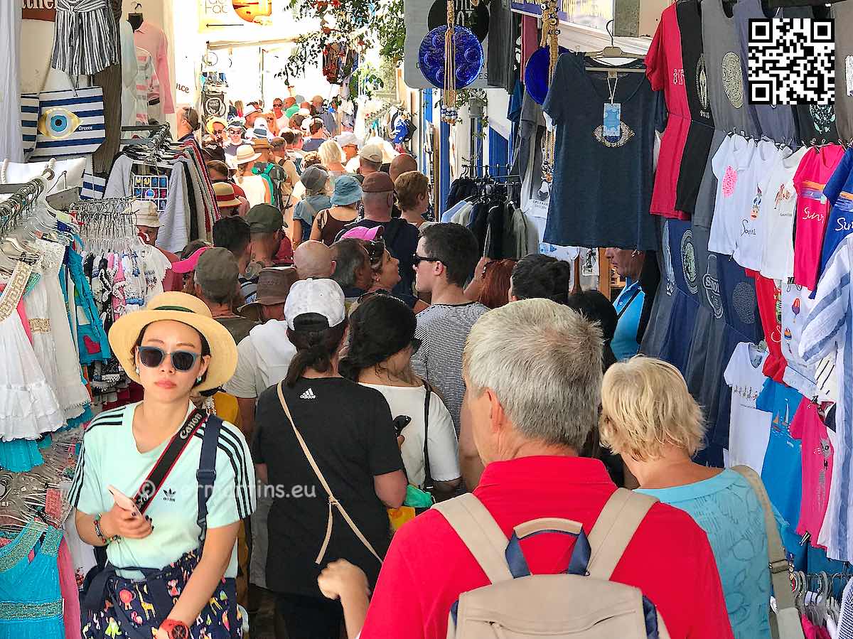 Greece Santorini Thira people at crowded market